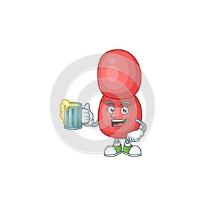 A cheerful neisseria gonorrhoeae cartoon mascot style toast with a glass of beer