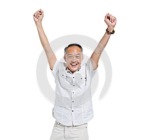 Cheerful Old Asian Man Celebrating