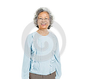 Cheerful Old Casual Asian Woman photo
