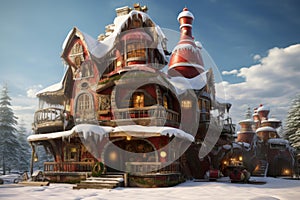 Cheerful Oldman santa claus house. Generate Ai