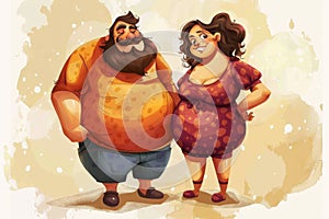 Cheerful overweight couple in a loving relationship, sharing laughter and happiness together.