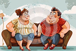 Cheerful overweight couple in a loving relationship, sharing laughter and happiness together.