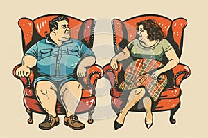 Cheerful overweight couple in a loving relationship, sharing laughter and happiness together.