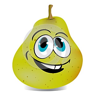 Cheerful pear, cartoon on white background.