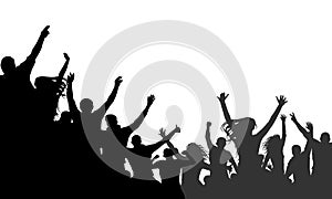 Cheerful people crowd applauding, silhouette vector. Party, applause. Fans dance concert, disco.