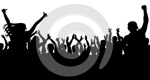 Cheerful people crowd, silhouette. Party, applause. Fans dance concert, disco photo