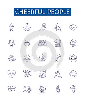 Cheerful people line icons signs set. Design collection of Cheerful, Joyous, Glad, Lighthearted, Exuberant, Delighted