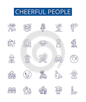 Cheerful people line icons signs set. Design collection of Cheerful, Joyous, Glad, Lighthearted, Exuberant, Delighted
