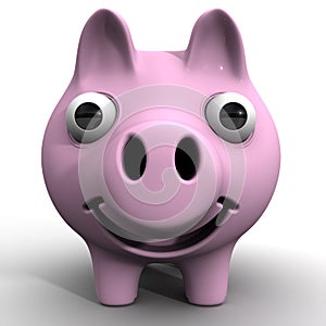 The cheerful pig piggy bank with bulging eyes