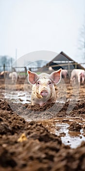 Cheerful Piggy Feast: A Playful Group of Cute Little Piglets Enjoying a Healthy Meal in a Green, Outdoor Pigpen with a
