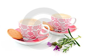 Cheerful pink cups and saucers