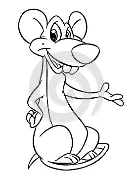 Cheerful rat sitting looking coloring page cartoon illustration