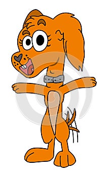 Cheerful red dog stands on its hind legs and wag its tail