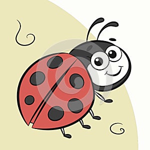 Cheerful red ladybug with black spots, crawling on a green leaf, vector design Generative AI