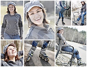 Cheerful roller skate young woman skating in park