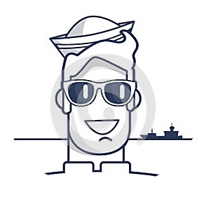 Cheerful Sailor in Sunglasses Outline Portrait