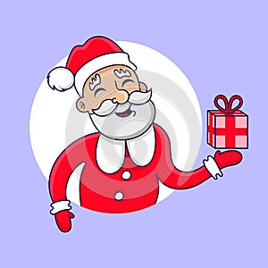 Cheerful Santa Claus with gifts, vector illustration