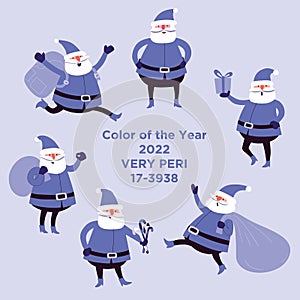 Cheerful Santa Claus in lilac tones. Vector illustration. Very peri color.