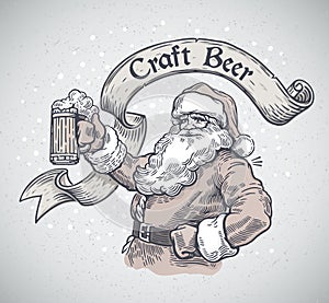 Cheerful Santa Claus with a mug beer