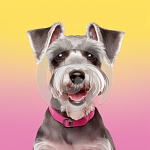 Cheerful Schnauzer Dog: A Beautiful Contemporary Portrait In Vibrant Colors