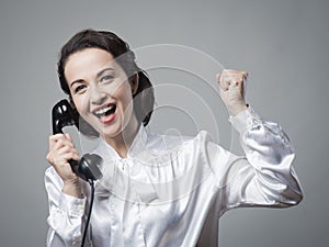 Cheerful secretary on the phone