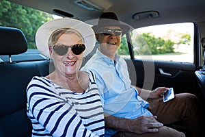 Cheerful senior couple sitting in car