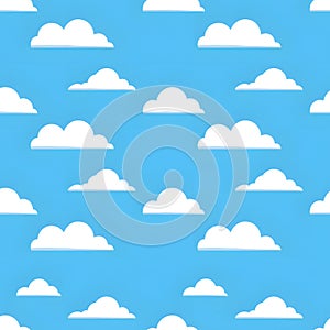 Seamless Cartoon Cloud Pattern on Blue Sky Background