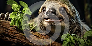 Cheerful Sloth Hanging on a Tree in a Lush Green Jungle Environment