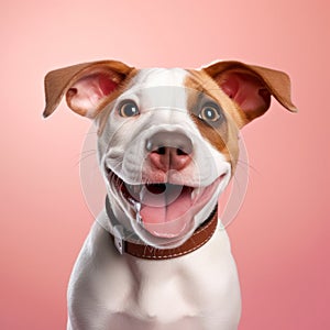 Cheerful Small White And Brown Dog On Pink Background