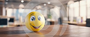 The cheerful smiley ball bringing joy to a modern office environment..AI generated image
