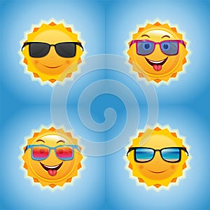 Cheerful smiling sun icons set