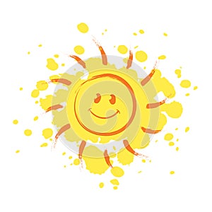 Cheerful smiling Sun with paint drops on background