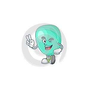 Cheerful staphylococcus aureus mascot design with two fingers