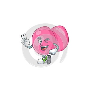 Cheerful streptococcus pyogenes mascot design with two fingers