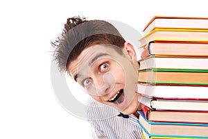 Cheerful Student behind the Books