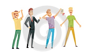 Cheerful Successful Men Characters Set, Smiling Businessman and Guys in Casual Clothes Vector Illustration