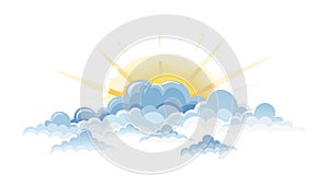Cheerful Sun Behind Fluffy Cloud, Bright Sky Vector. vector design Generative AI