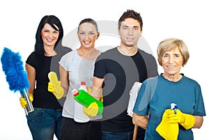 Cheerful team of cleaning people