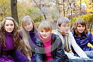 Cheerful teens in the fall