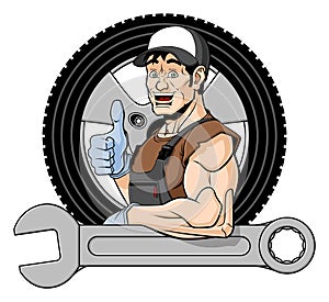 Cheerful tire specialist