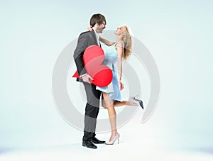 Cheerful valentine's couple in a hug