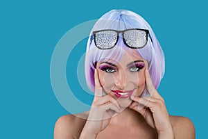 Cheerful vogue woman with glamour glasses
