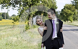 Cheerful wedding couple