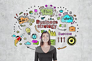 Cheerful woman and business strategy