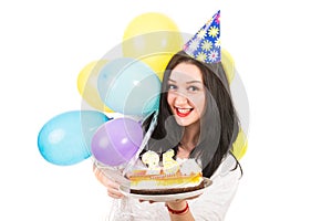 Cheerful woman celebrate her birthday