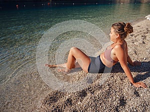 Cheerful woman enjoying the beach