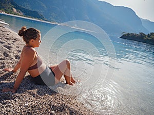 Cheerful woman enjoying the beach