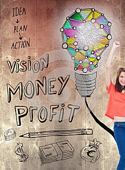 Cheerful woman with her arms raised up