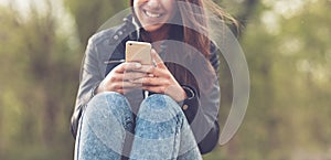 Cheerful woman relaxing in nature