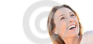 Cheerful woman on white background